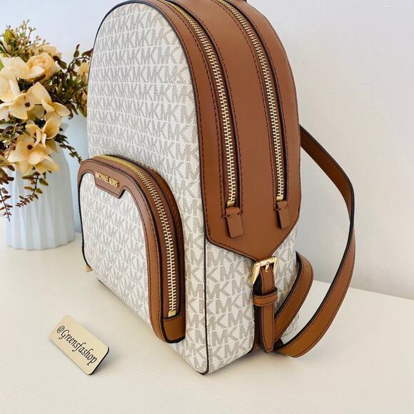 NWT Michael Kors Jaycee Medium Zip Pocket Backpack & wallet vanilla - Picture 5 of 12